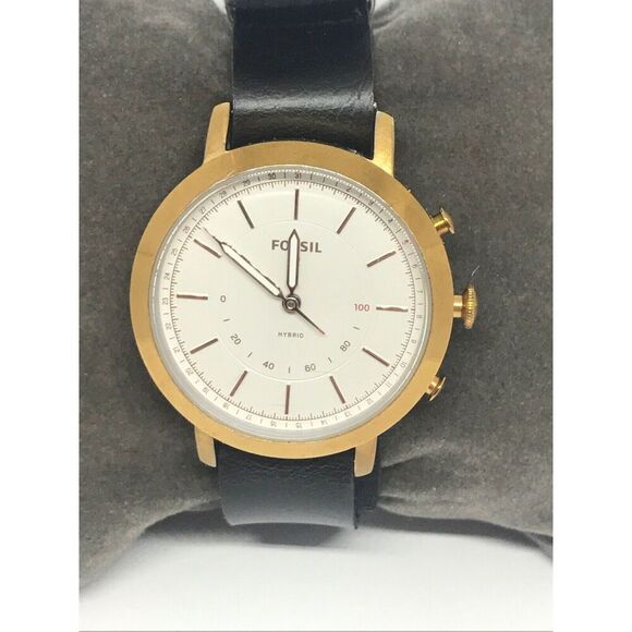 Fossil Ftw5009 Women's Black Leather Analog White Dial Hybrid Smart Watch No37 - Picture 1 of 9